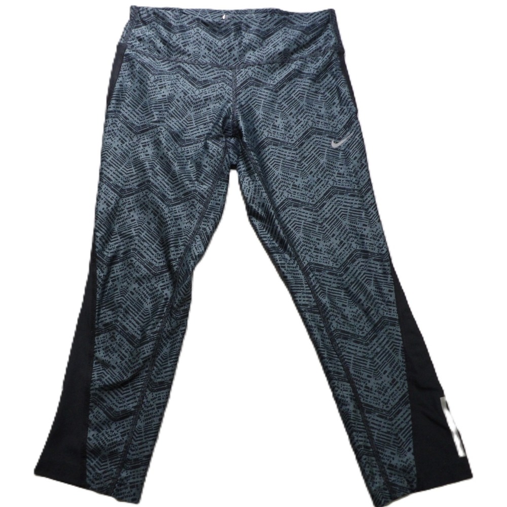 Nike Dri-FIT Capri Leggings Women S Gray Black Geometric Running Training Yoga
